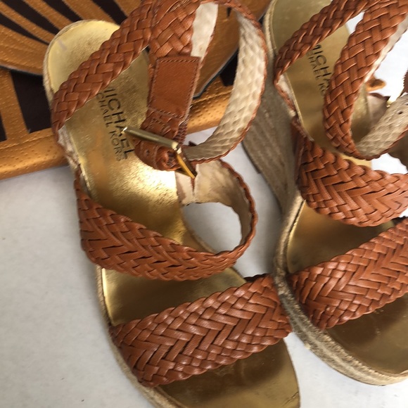 Michael Kors wedge ratan braided leather sandals in 6.5 sexy elongating - Picture 2 of 8